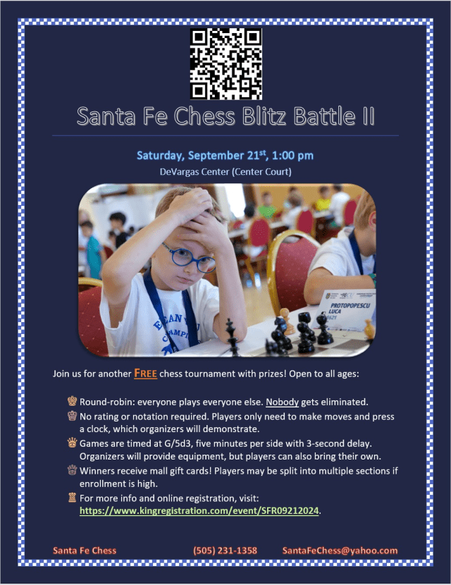 Santa Fe Chess Blitz Battle II Is Sept. 21