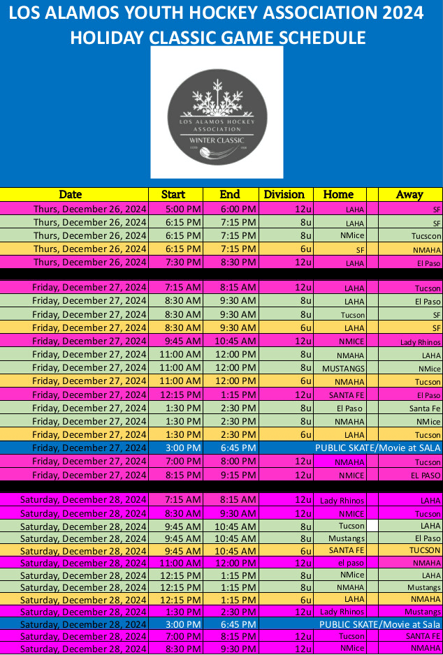 LAHA Holiday Classic Hockey Tournament Is Dec. 26-30, Schedule Released, Silent Auction Underway