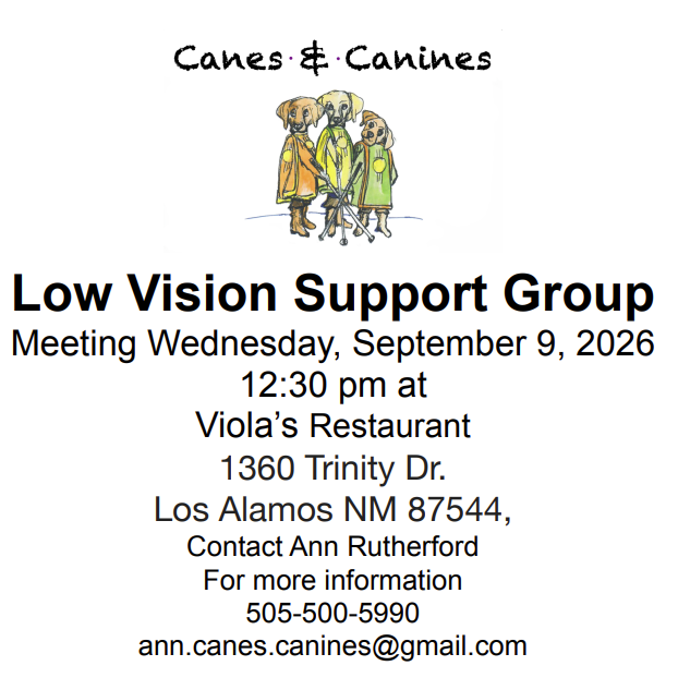 Cane & Canines Low Vision Support Group To Meet Wednesday, Sept. 9 At Viola’s Restaurant