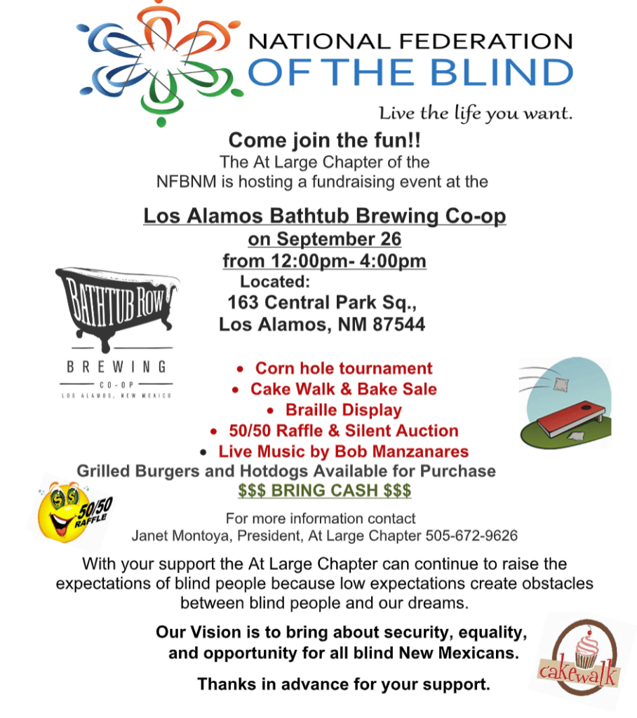 At Large Chapter Of NFB New Mexico To Host Fundraiser Sept. 26 At Bathtub Row Brewing Co-Op
