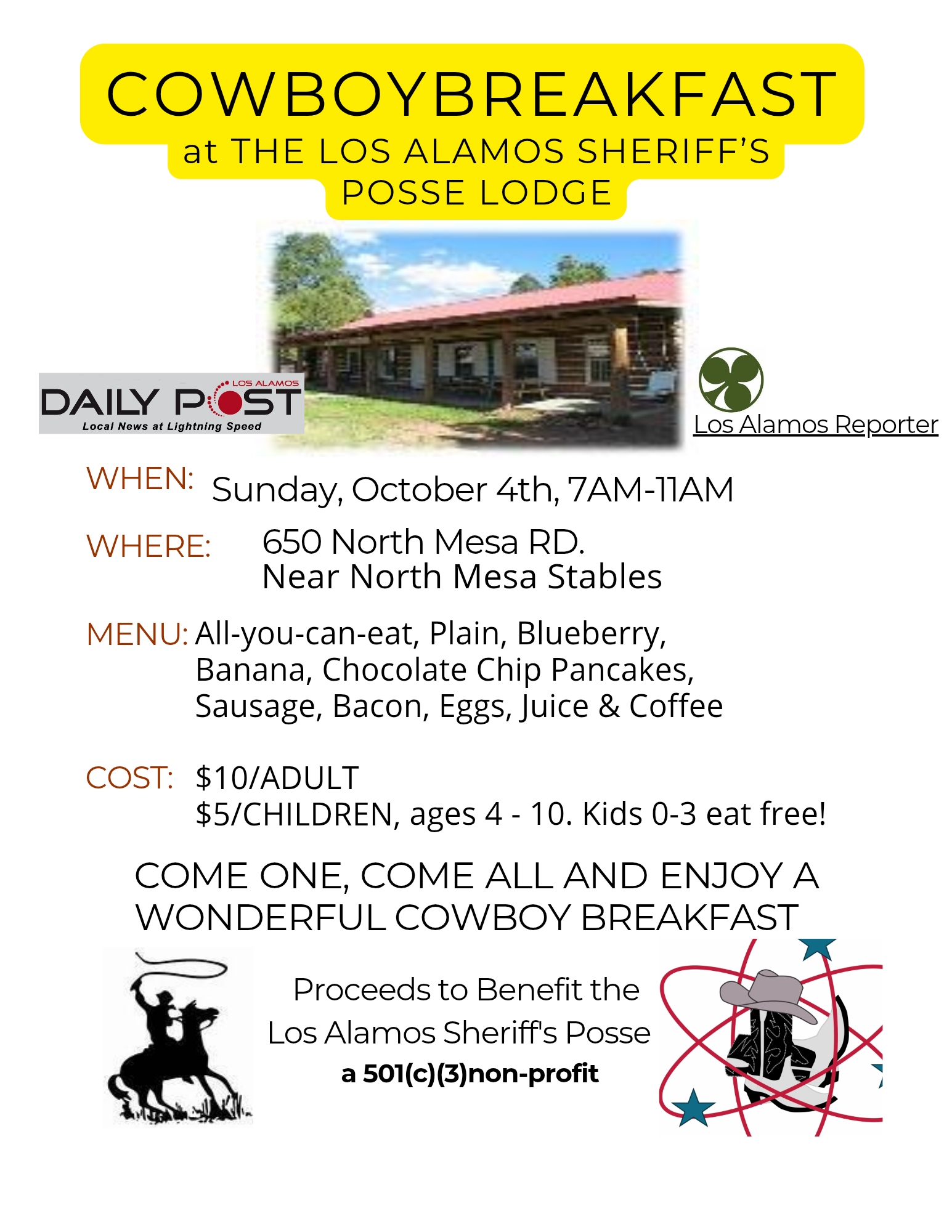 Cowboy Breakfast Set For Sunday, Oct. 4 At Los Alamos Sheriff’s Posse Lodge
