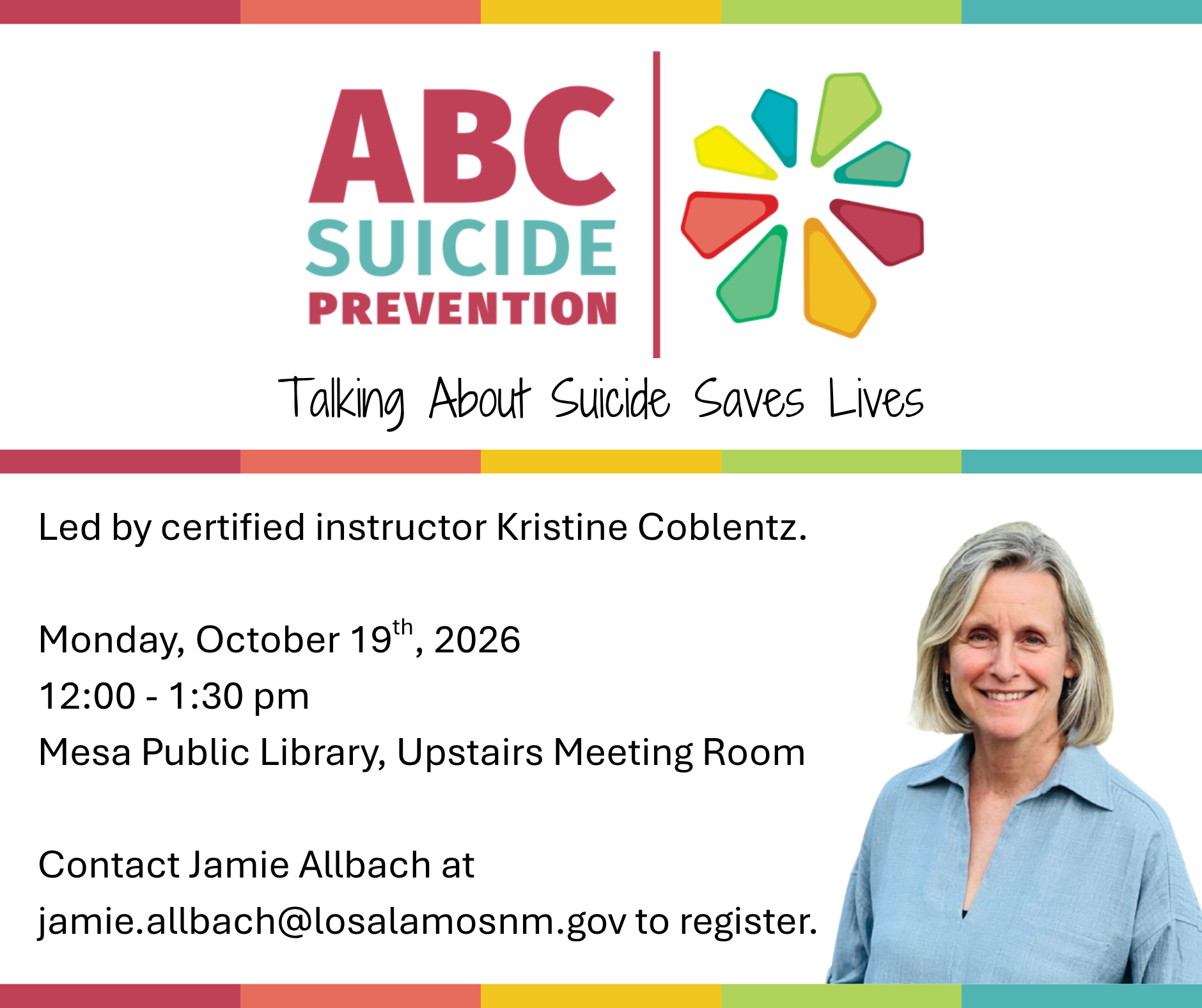 ABC Suicide Prevention Workshop: ‘Talking About Suicide Saves Lives’ Set For Lunchtime Oct. 19