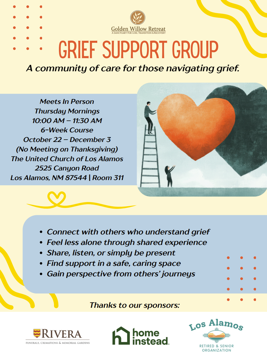 Golden Willow Retreat Grief Support Group Runs Thursday Mornings From Oct. 22 – Dec. 3