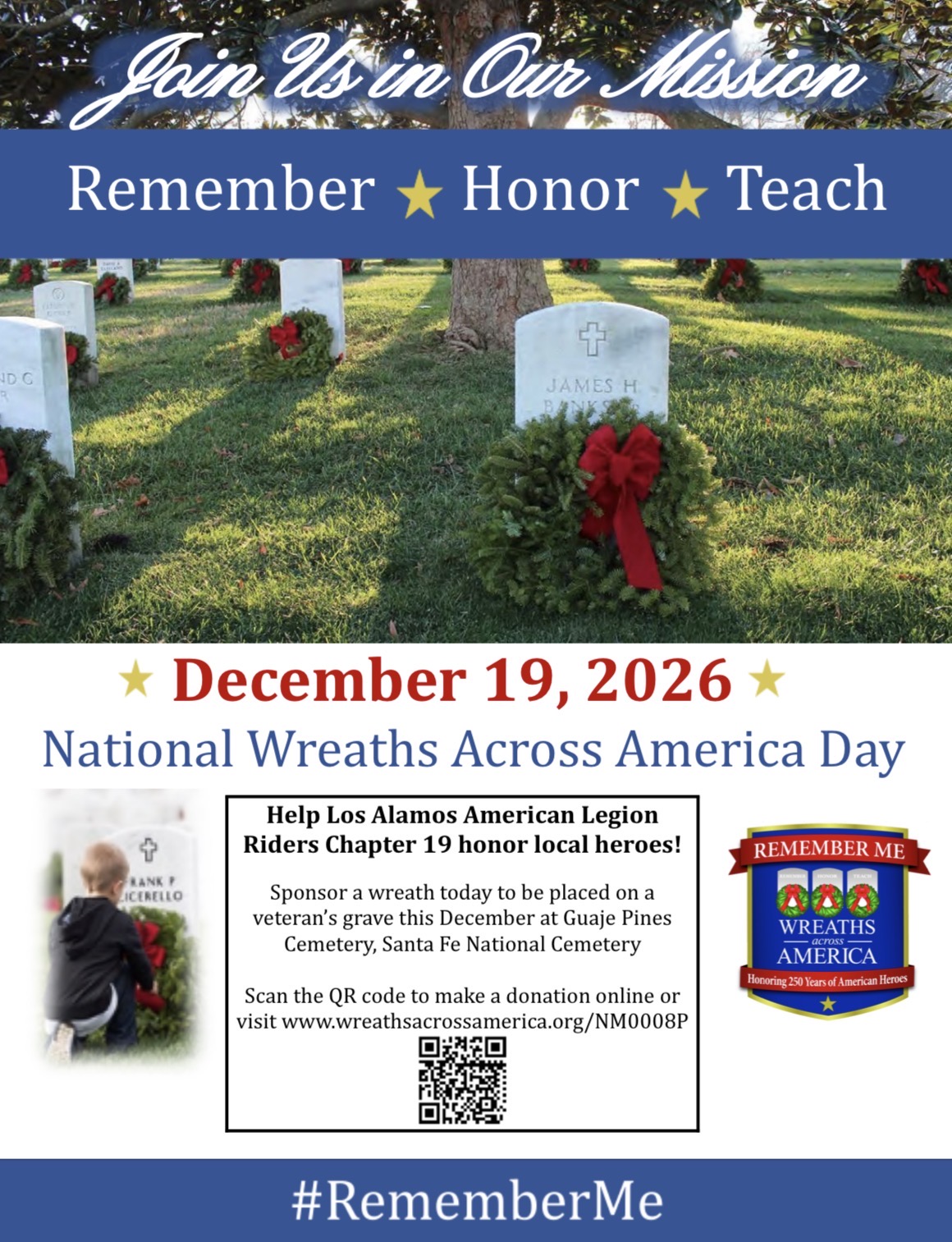 Local Wreaths Across America ‘Remember Me’ Event Planned For Saturday Dec. 19, 2026 At Guaje Pines Cemetery